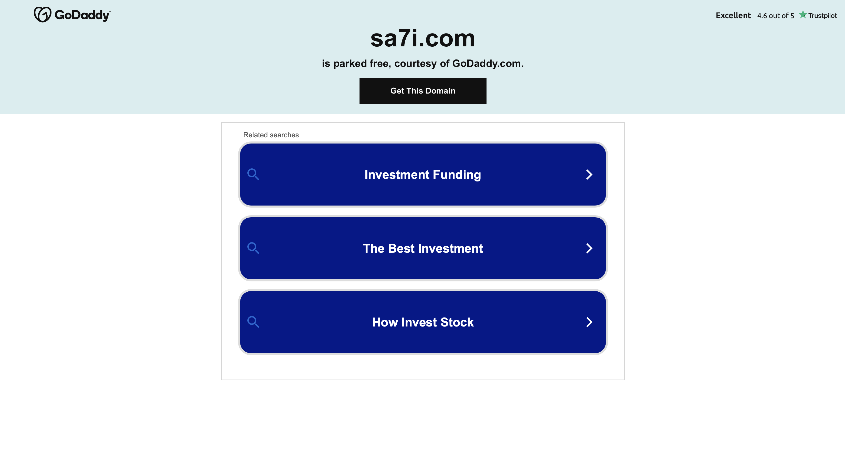 GoDaddy parking page showing that the domain sa7i.com is no longer in active use and is now parked for sale.